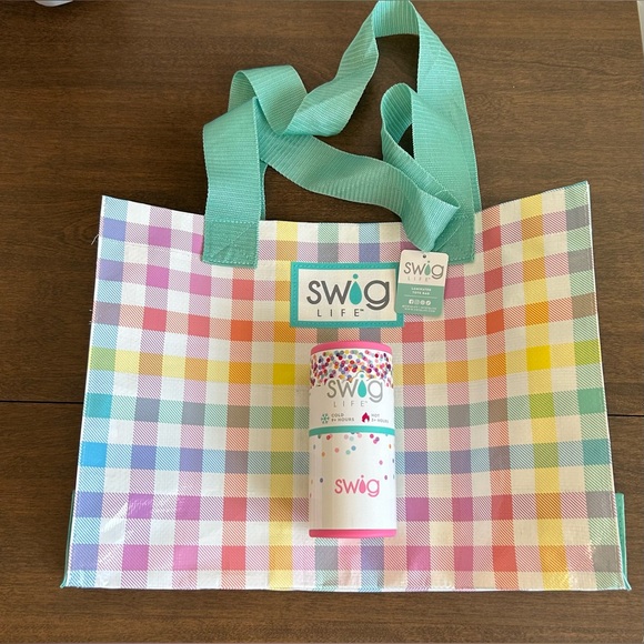 NWT SWIG LIFE 12 OZ INSULATED STAINLESS SKINNY CAN COOLER & LAMINATED TOTE BAG - Picture 2 of 12